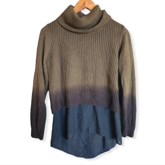 Rock & Republic Olive Green & Black Layered Cowl Neck Sweater Size Large - Picture 1 of 6